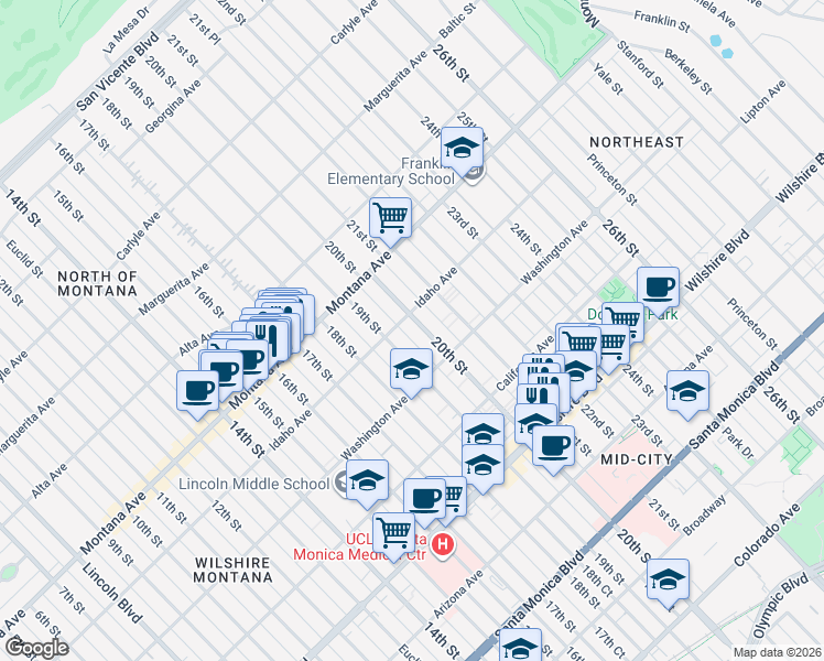 map of restaurants, bars, coffee shops, grocery stores, and more near 914 20th Street in Santa Monica