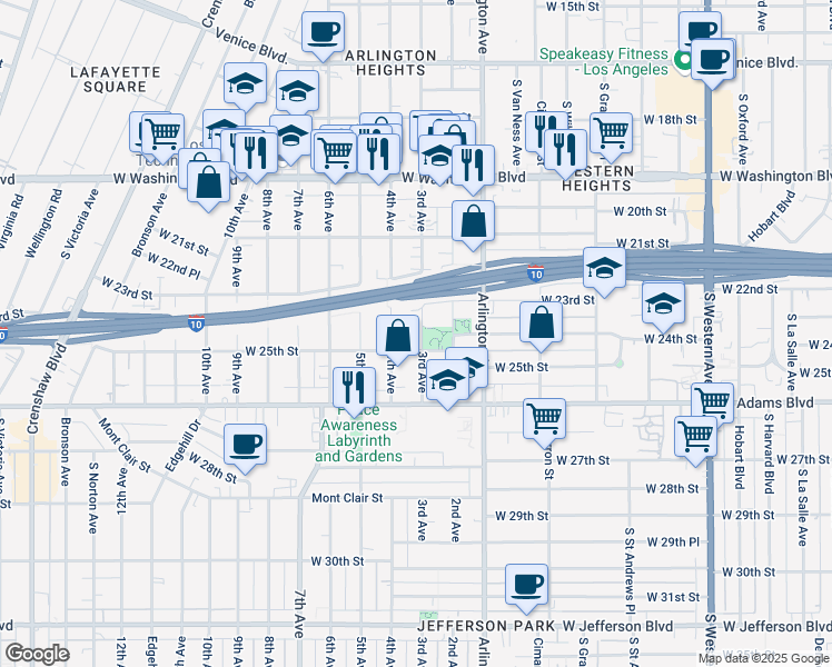 map of restaurants, bars, coffee shops, grocery stores, and more near 2417 3rd Avenue in Los Angeles