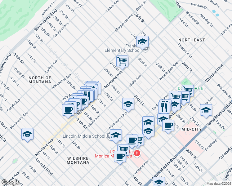 map of restaurants, bars, coffee shops, grocery stores, and more near 842 19th Street in Santa Monica