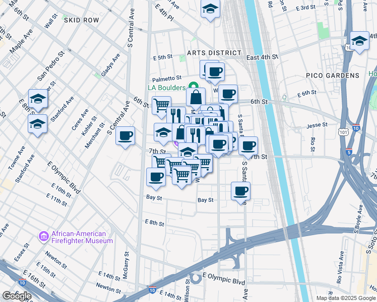 map of restaurants, bars, coffee shops, grocery stores, and more near 691 Mill Street in Los Angeles