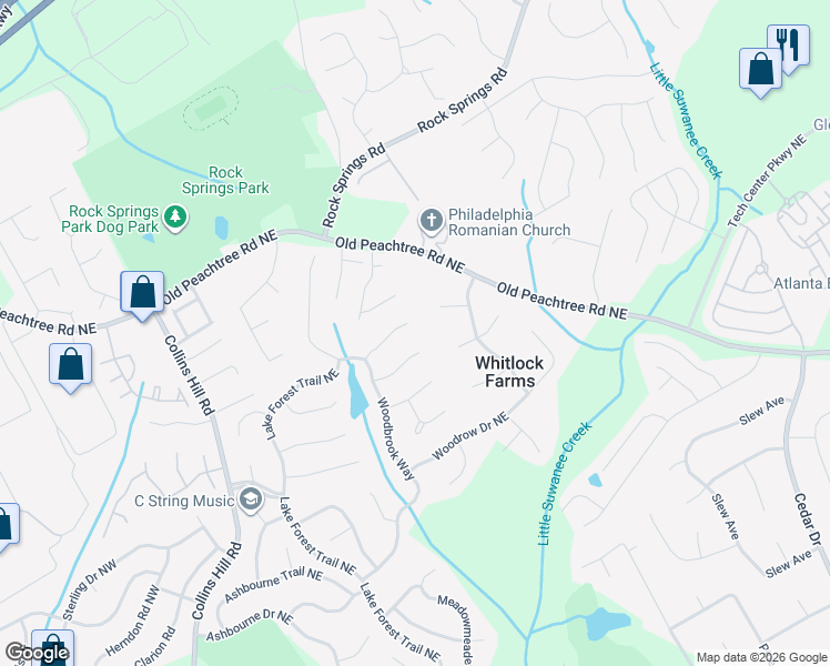 map of restaurants, bars, coffee shops, grocery stores, and more near 565 White Ridge Trce NE in Lawrenceville