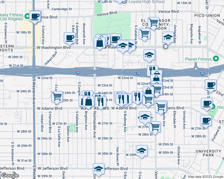 map of restaurants, bars, coffee shops, grocery stores, and more near 2315 Raymond Avenue in Los Angeles