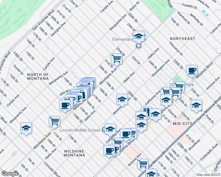 map of restaurants, bars, coffee shops, grocery stores, and more near 842 19th Street in Santa Monica