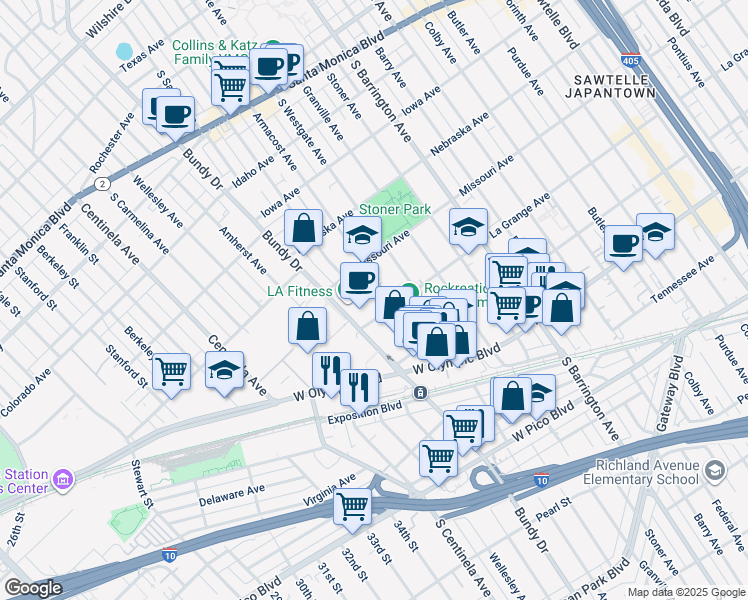 map of restaurants, bars, coffee shops, grocery stores, and more near 1935 Armacost Avenue in Los Angeles