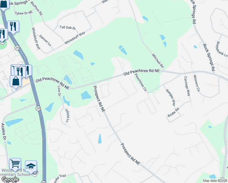 map of restaurants, bars, coffee shops, grocery stores, and more near 2140 Appleton Circle Northeast in Lawrenceville