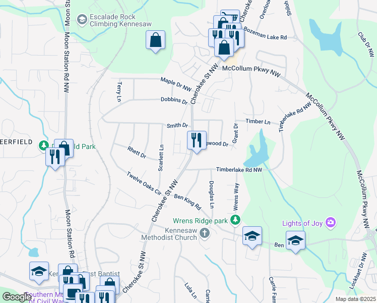 map of restaurants, bars, coffee shops, grocery stores, and more near 3336 Cranston Lane in Kennesaw