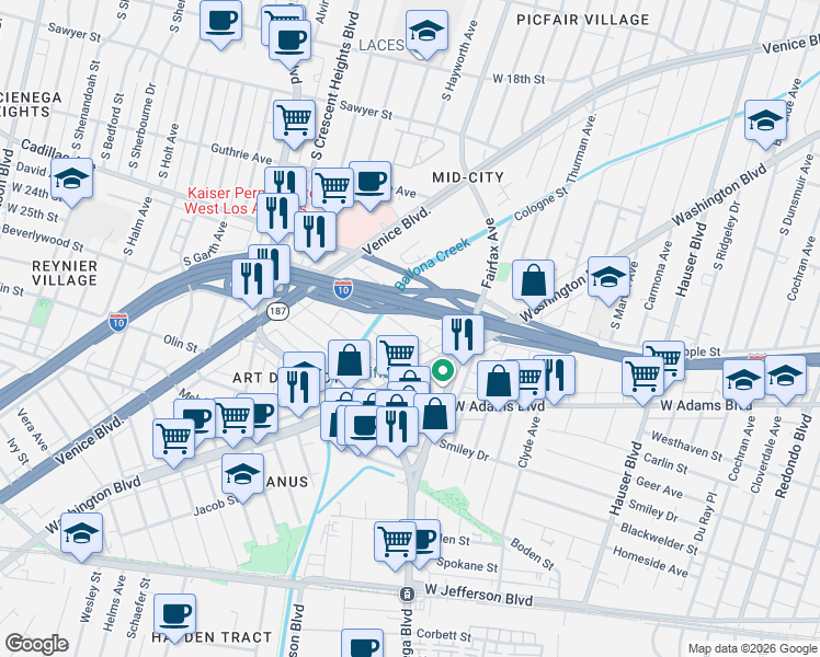 map of restaurants, bars, coffee shops, grocery stores, and more near 5858 David Avenue in Los Angeles
