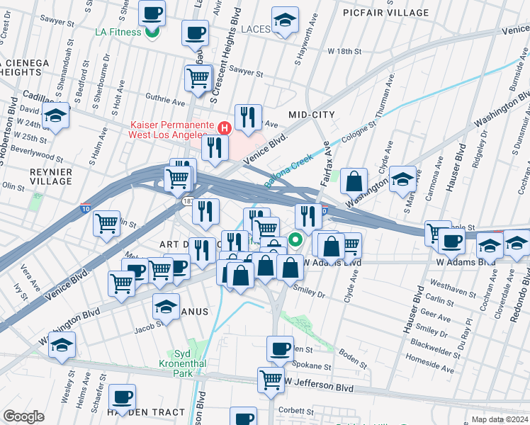 map of restaurants, bars, coffee shops, grocery stores, and more near 5858 David Avenue in Los Angeles