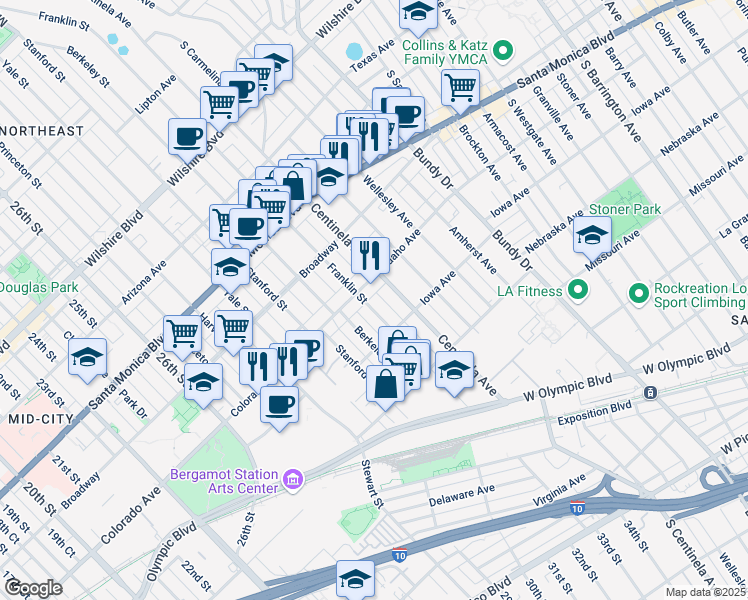map of restaurants, bars, coffee shops, grocery stores, and more near 3124 Colorado Avenue in Santa Monica