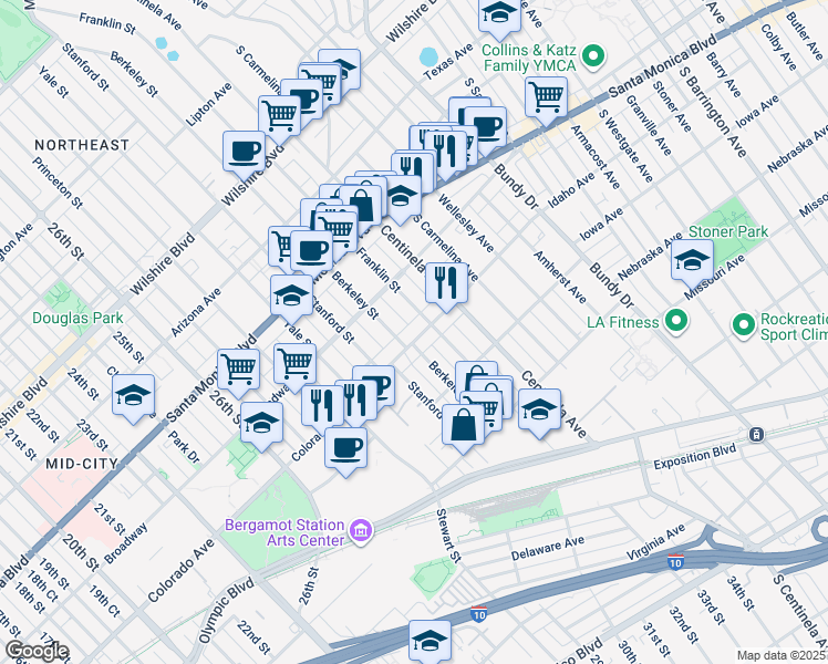map of restaurants, bars, coffee shops, grocery stores, and more near 3124 Colorado Avenue in Santa Monica