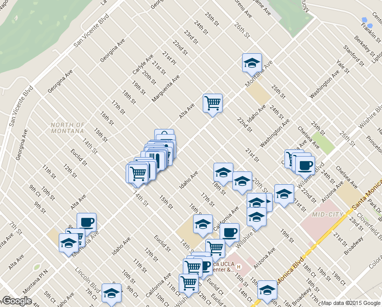 map of restaurants, bars, coffee shops, grocery stores, and more near 811 18th Street in Santa Monica
