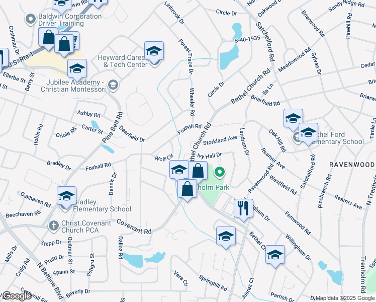 map of restaurants, bars, coffee shops, grocery stores, and more near 3548 Wolf Circle in Columbia