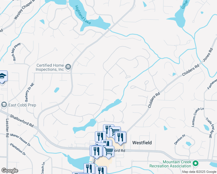 map of restaurants, bars, coffee shops, grocery stores, and more near 3419 Smoke Hollow Place in Roswell
