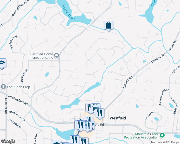map of restaurants, bars, coffee shops, grocery stores, and more near 3419 Smoke Hollow Place in Roswell