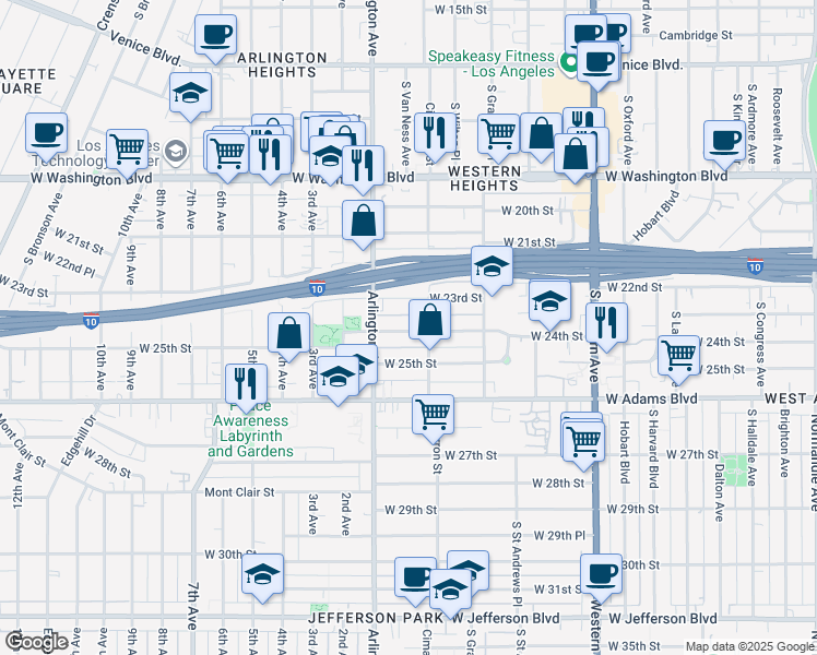 map of restaurants, bars, coffee shops, grocery stores, and more near 2273 West 24th Street in Los Angeles
