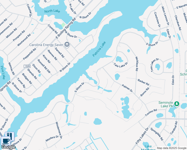 map of restaurants, bars, coffee shops, grocery stores, and more near 781 South Shore Drive in Southport