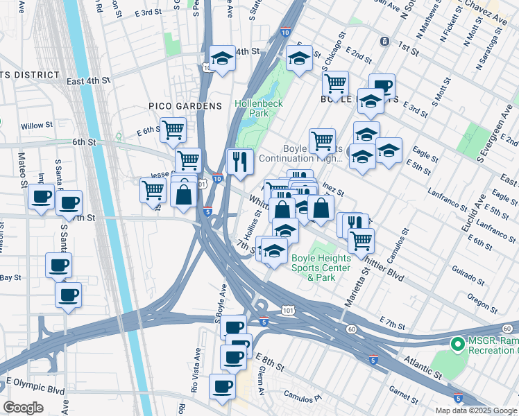 map of restaurants, bars, coffee shops, grocery stores, and more near 909 Hollins Street in Los Angeles