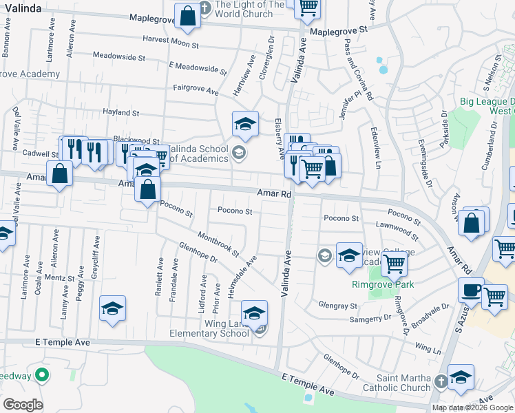 map of restaurants, bars, coffee shops, grocery stores, and more near 911 Helmsdale Avenue in La Puente