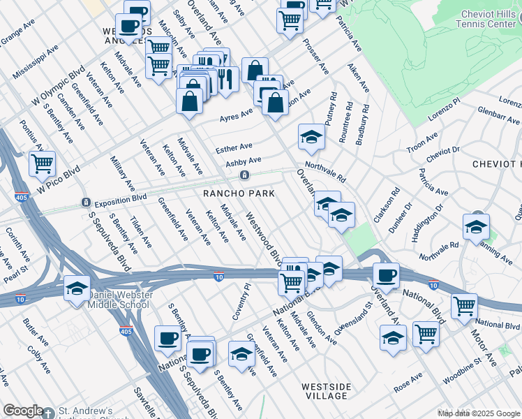 map of restaurants, bars, coffee shops, grocery stores, and more near 2713 Glendon Avenue in Los Angeles