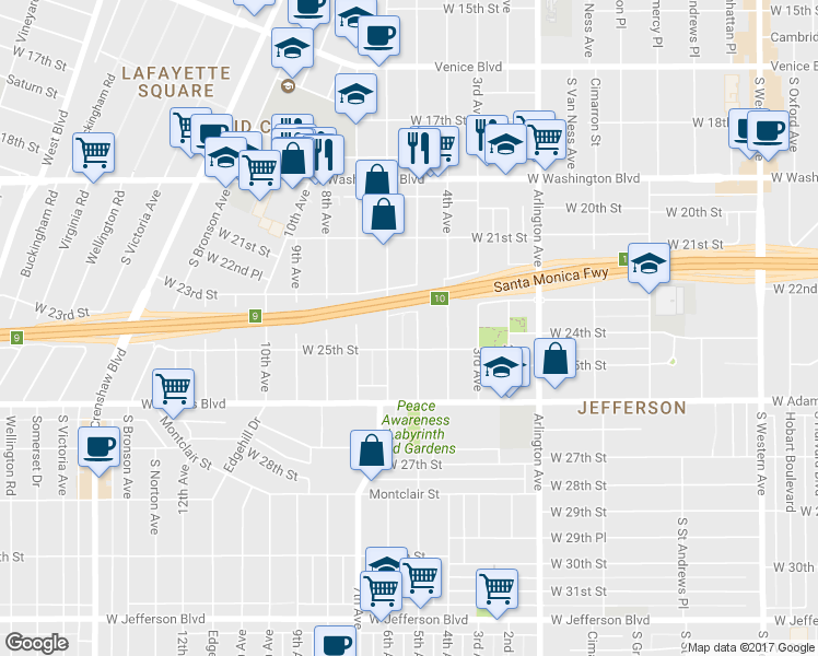map of restaurants, bars, coffee shops, grocery stores, and more near 2411 5th Avenue in Los Angeles