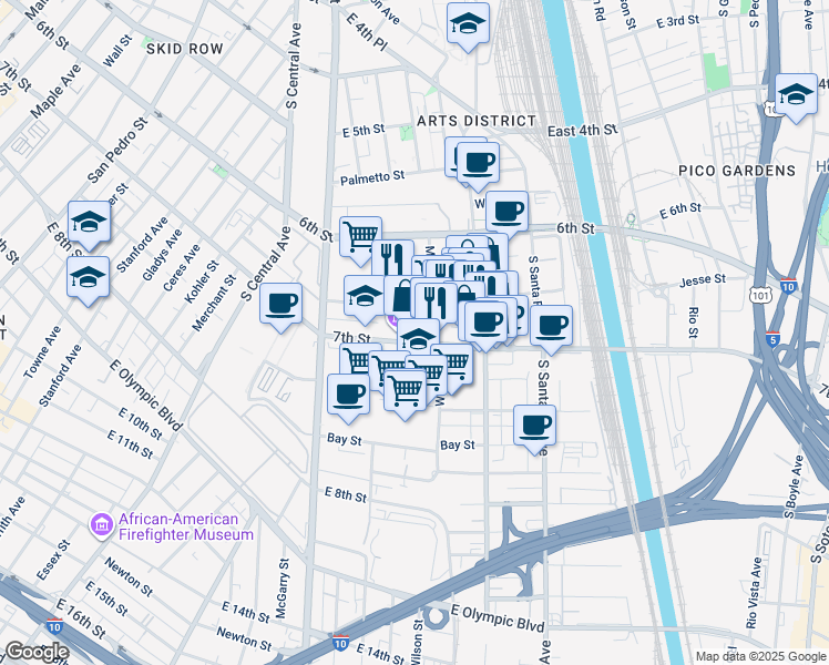 map of restaurants, bars, coffee shops, grocery stores, and more near 691 Mill Street in Los Angeles