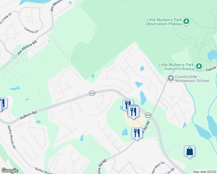 map of restaurants, bars, coffee shops, grocery stores, and more near 3409 In Bloom Way in Dacula