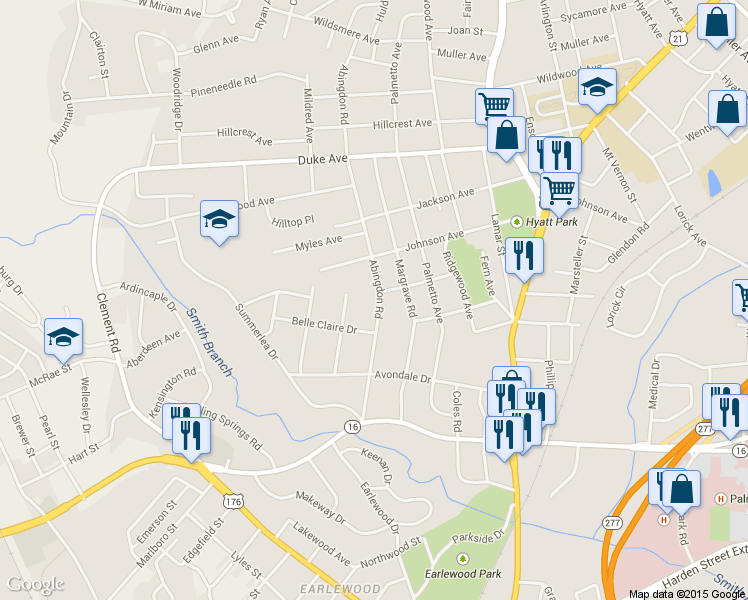 map of restaurants, bars, coffee shops, grocery stores, and more near 3527 Abingdon Rd in Columbia