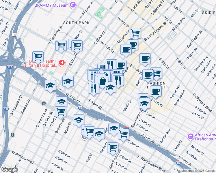 map of restaurants, bars, coffee shops, grocery stores, and more near in Los Angeles