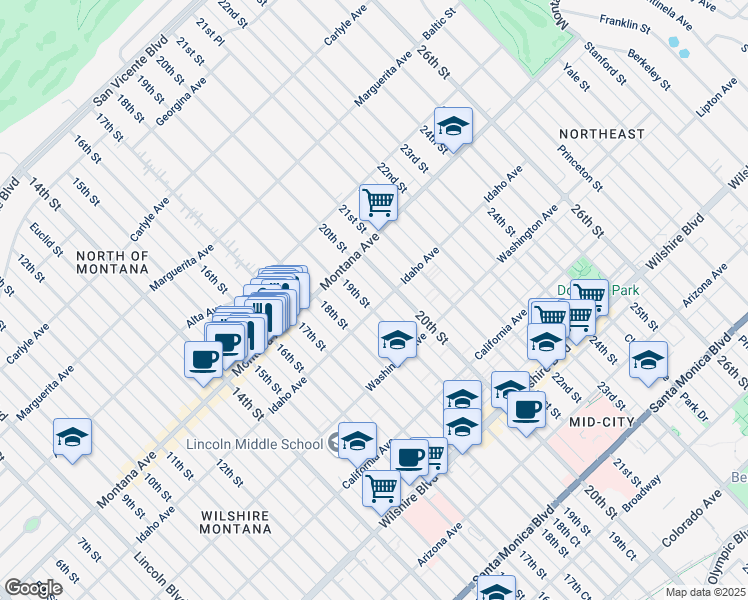 map of restaurants, bars, coffee shops, grocery stores, and more near 842 19th Street in Santa Monica