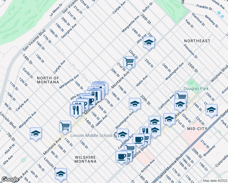 map of restaurants, bars, coffee shops, grocery stores, and more near 811 18th Street in Santa Monica