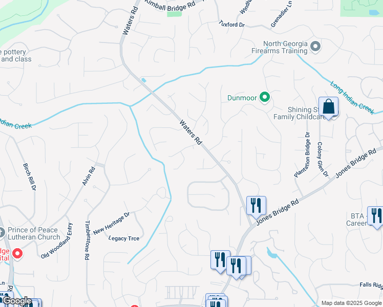map of restaurants, bars, coffee shops, grocery stores, and more near 415 Wood Trace Court in Alpharetta