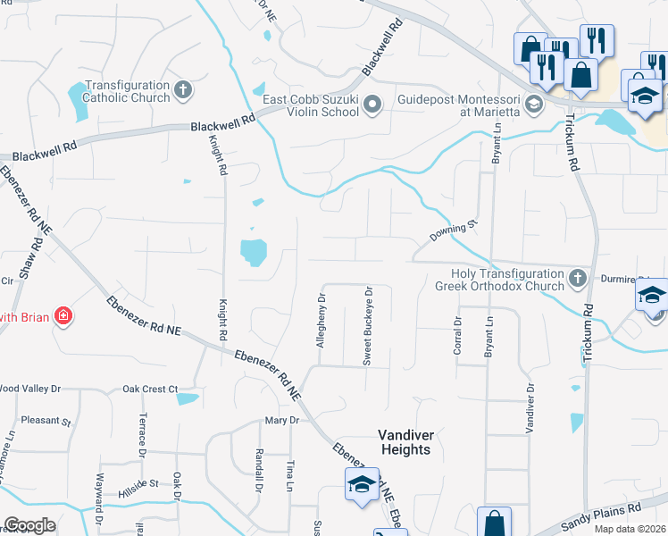 map of restaurants, bars, coffee shops, grocery stores, and more near 1956 Chartwell Court in Marietta