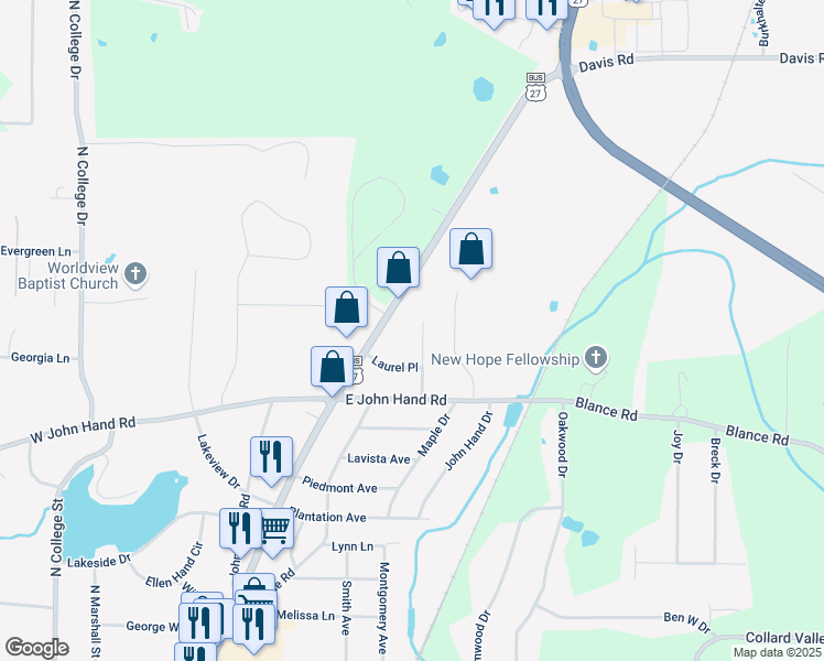 map of restaurants, bars, coffee shops, grocery stores, and more near 214 Greenbriar Drive in Cedartown