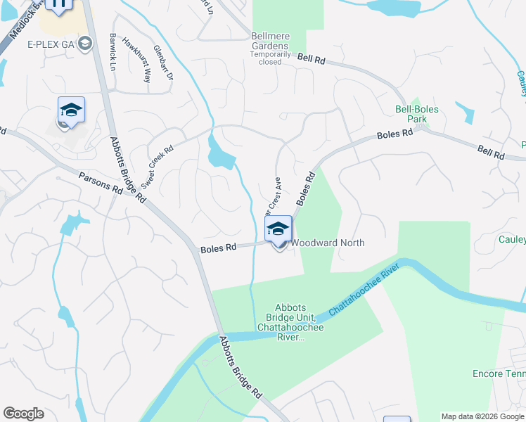 map of restaurants, bars, coffee shops, grocery stores, and more near 605 Rose Creek Circle in Duluth
