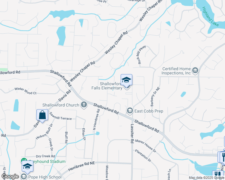 map of restaurants, bars, coffee shops, grocery stores, and more near 3477 Lake Point Way in Marietta