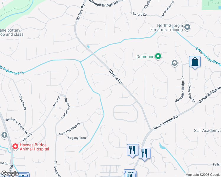 map of restaurants, bars, coffee shops, grocery stores, and more near 220 Wood Trace Drive in Alpharetta