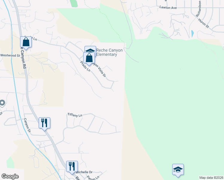 map of restaurants, bars, coffee shops, grocery stores, and more near 3075 Utility Access Road East in Colton