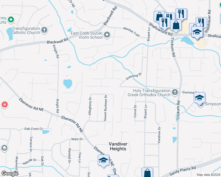 map of restaurants, bars, coffee shops, grocery stores, and more near 1970 Chartwell Ct in Marietta