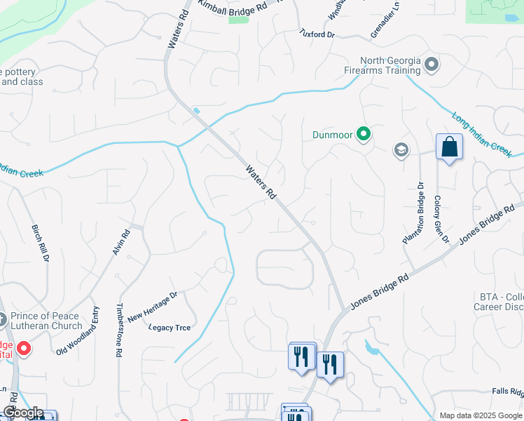 map of restaurants, bars, coffee shops, grocery stores, and more near 415 Wood Trace Court in Alpharetta