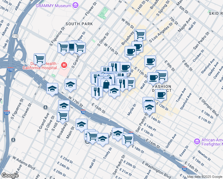 map of restaurants, bars, coffee shops, grocery stores, and more near in Los Angeles