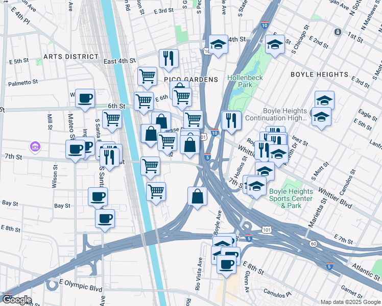 map of restaurants, bars, coffee shops, grocery stores, and more near 2350 Sunrise Street in Los Angeles