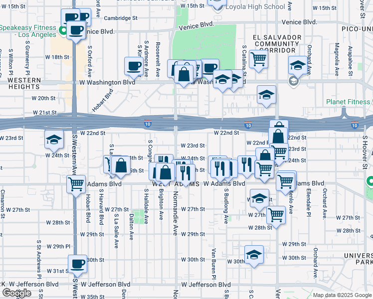 map of restaurants, bars, coffee shops, grocery stores, and more near in Los Angeles