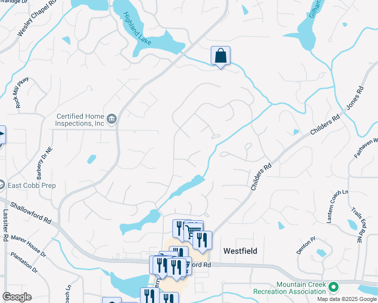 map of restaurants, bars, coffee shops, grocery stores, and more near 3419 Smoke Hollow Place in Roswell