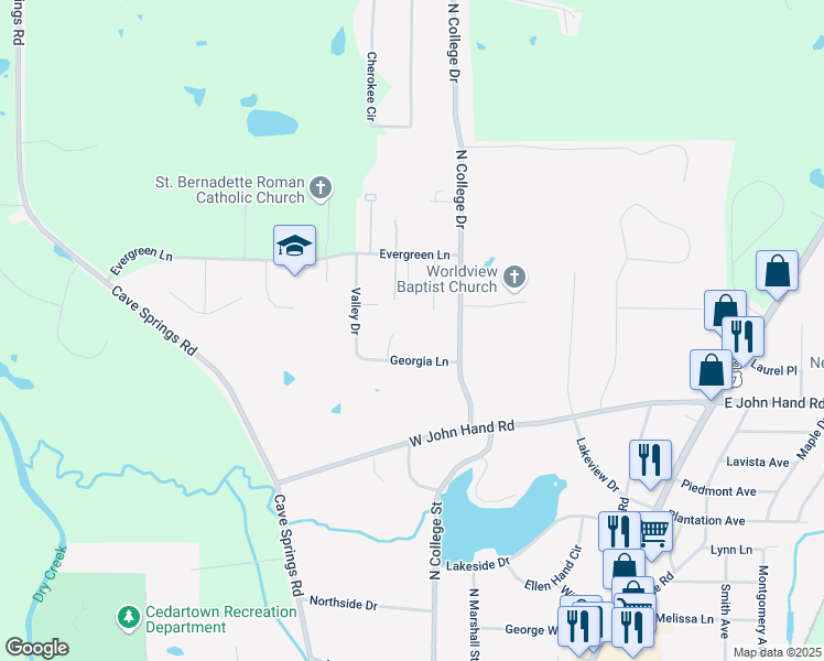 map of restaurants, bars, coffee shops, grocery stores, and more near 112 Hope Lane in Cedartown