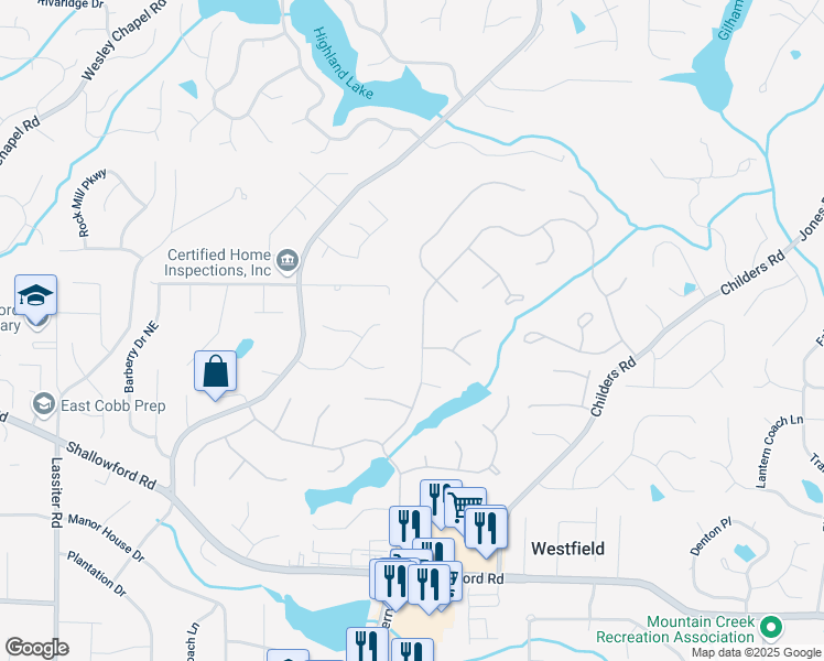 map of restaurants, bars, coffee shops, grocery stores, and more near 3411 Johnson Ferry Road Northeast in Roswell
