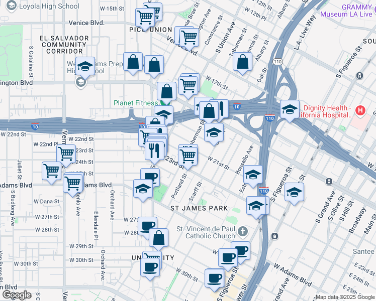 map of restaurants, bars, coffee shops, grocery stores, and more near 2112 Toberman Street in Los Angeles