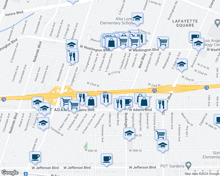 map of restaurants, bars, coffee shops, grocery stores, and more near 2374 Lucerne Avenue in Los Angeles