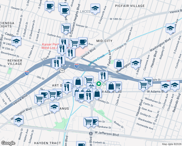 map of restaurants, bars, coffee shops, grocery stores, and more near 5858 David Avenue in Los Angeles