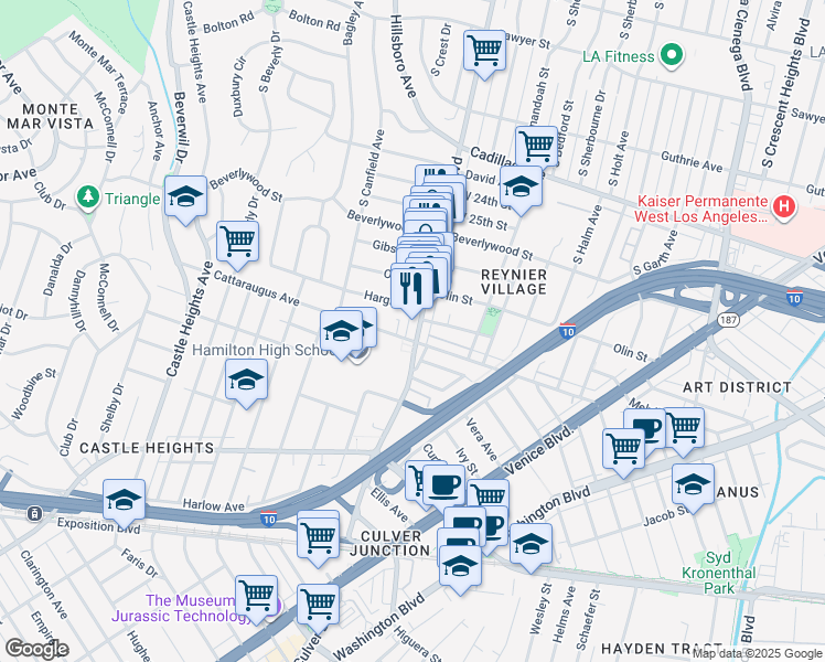 map of restaurants, bars, coffee shops, grocery stores, and more near 2868 South Robertson Boulevard in Los Angeles