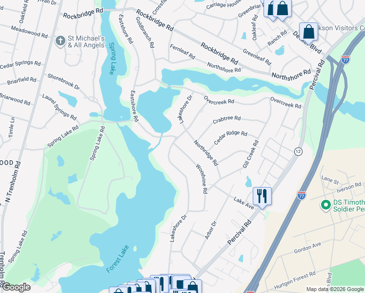 map of restaurants, bars, coffee shops, grocery stores, and more near 6048 Woodvine Road in Columbia